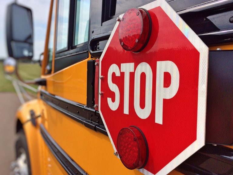 a stop sign on a bus