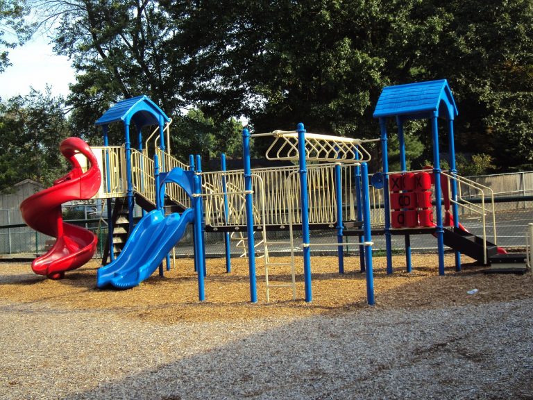 a group of colorful playground equipment