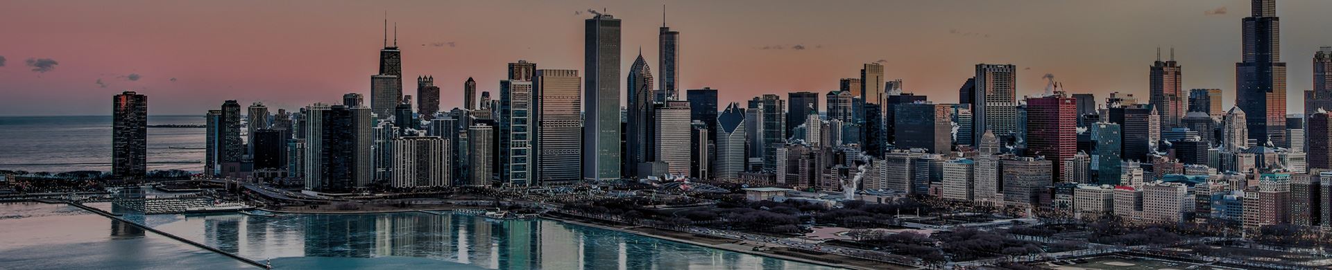 chicago skyline at sunset