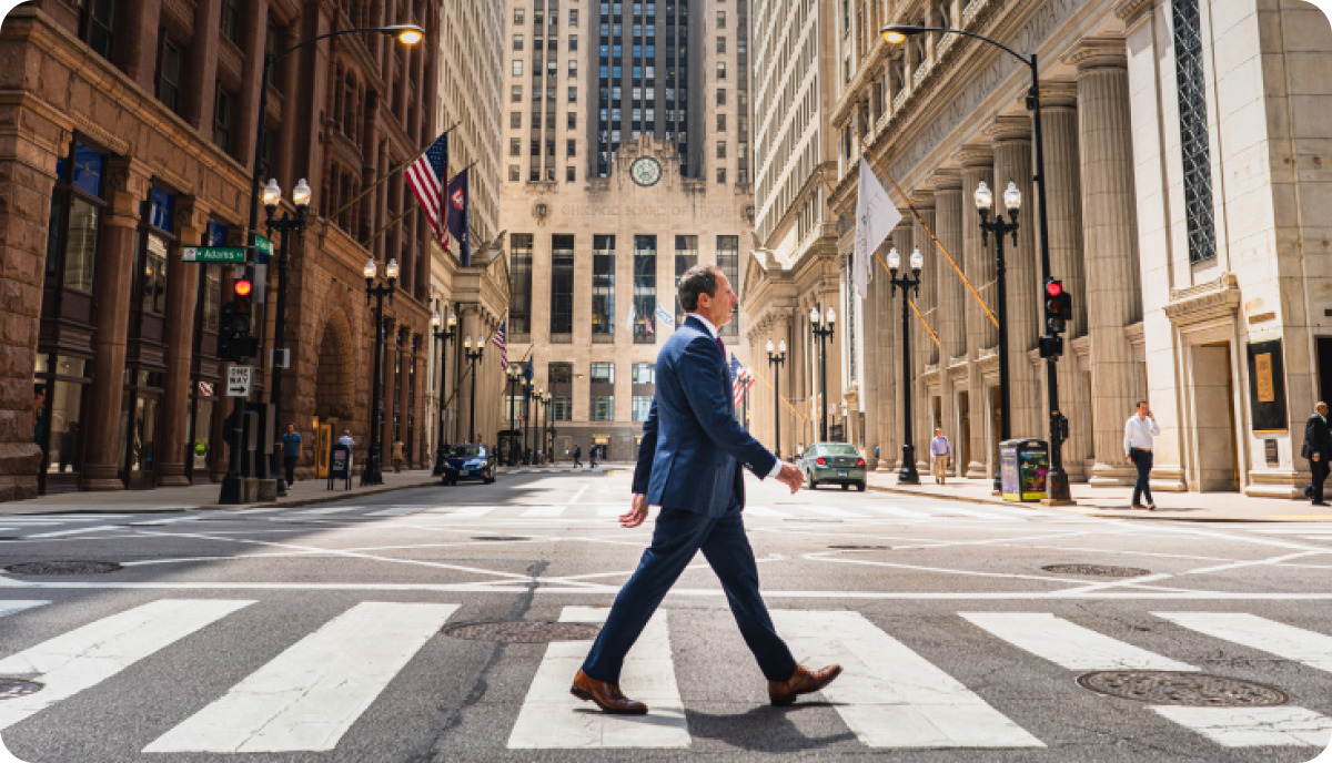 a person walking across a street