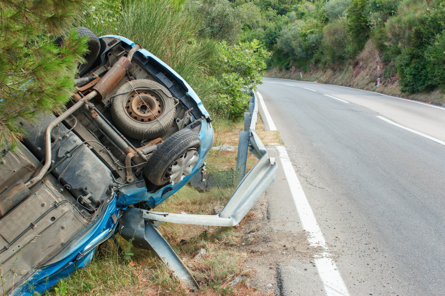 Сar accident on mountain forest road