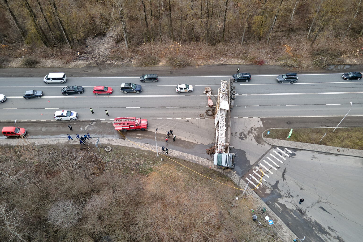 a high angle view of cars on a road