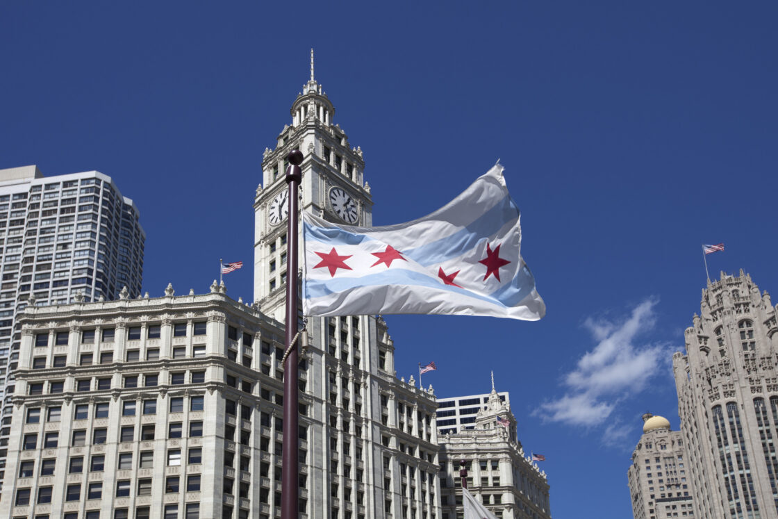 Chicago Flag Flies Downtown