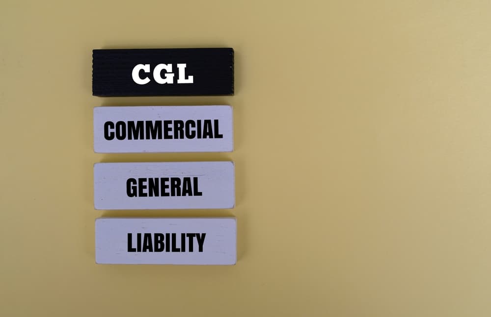 Colorful block with text CGL - COMMERCIAL GENERAL LIABILITY.