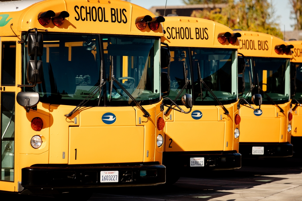 School busses parked at depot